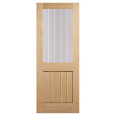 LPD Mexicano Half Light with Frosted Lines Pre-Finished Internal FD30 Fire Door - 1981 x 762mm - Oak