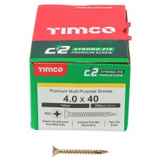 TIMCO C2 Strong-Fix Pozi Double Countersunk Wood Screws - 4.0 x 40mm - Yellow Zinc - Pack of 200