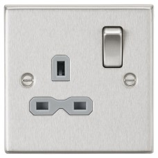 Knightsbridge 13A 1 Gang Double Pole Switched Socket - Brushed Chrome with Grey Insert