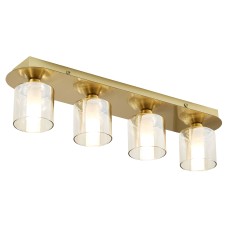Forum Spa Patras 4 Light Semi Flush LED Bathroom Ceiling Light - IP44 - Satin Brass & Glass Shades