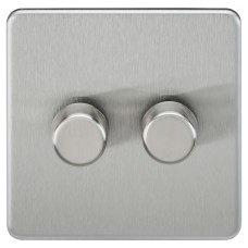 Knightsbridge 5 - 150W 2 Gang 2 Way Push On/Off Rotary Intelligent LED Dimmer Switch - Brush Chrome