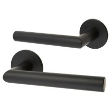 Jigtech Matt Black Door Handles on Round Slim Rose - Schema Minim Range 