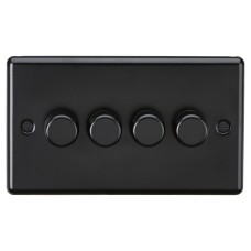 Knightsbridge 5-150W 4 Gang 2 Way Push On/Off Rotary Rounded Intelligent LED Dimmer - Matt Black