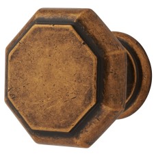 Exel Looe Octagonal Cabinet Knob - 37mm Diameter  - Antique Brass
