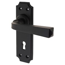 Olde Forge Smooth Black Keyhole Lock Door Handle - York Range - 152 x 48mm