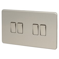 Knightsbridge 10AX 4 Gang Screwless Flat Plate Light Switch - Brushed Chrome