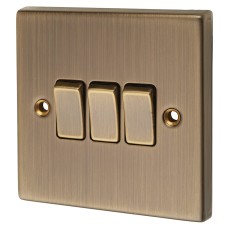 Knightsbridge 10AX 3 Gang 2 Way Light Switch - Antique Brass