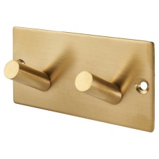 Exel Square Horizontal Hook Plate - 90 x 45mm - 2 Hooks - PVD Satin Brass