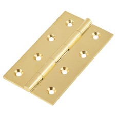 Solid Drawn Butt Door Hinge - 100 x 60 x 2.4mm - Polished Brass - Pair