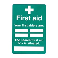 Exel Your First Aiders Are/Nearest First Aid Box Sign - 148 x 210mm - Rigid Plastic