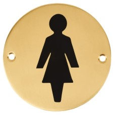 Hampstead Ladies Toilet Door Sign - 75mm Diameter - Polished Brass