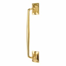 Traditional Heavy Cast Offset Door Pull Handle - Screw Fix - 250mm Centres - Polished Brass