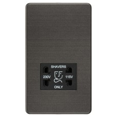 Knightsbridge 115/230V Screwless Flat Plate Dual Voltage Shaver Socket - Smoked Bronze/Black
