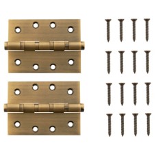 Performance Ball Bearing Butt Door Hinge - 100 x 75 x 3mm - Antique Brass - Pair