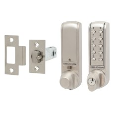 Codelocks CL2255 Digital Push Button Code Lock and Latch with Key Override - Brushed Steel