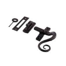 Olde Forge Locking Mortice & Hook Plate Casement Window Fastener - Right Hand - Antique Black Iron