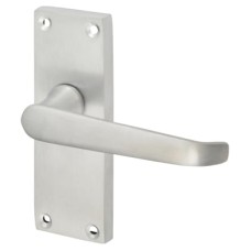 Exel Satin Chrome Victorian Straight Latch Door Handle - Short Plate - 118 x 42mm