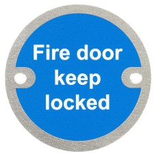 Exel Fire Door Keep Locked Door Sign - 75mm Diameter - Satin Aluminium