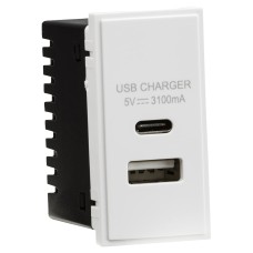 Knightsbridge Type A/C USB Charger Euro Module - 3.1A - White