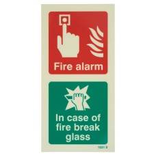 Exel Photoluminescent In Case Of Fire Break Glass Sign - 200 x 100mm - Rigid Plastic