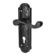 Olde Forge Antique Black Iron Scroll Keyhole Lock Door Handle - Turnberry Range - 170 x 45mm