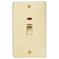 Knightsbridge 45A 2 Gang Flat Plate Double Pole Cooker Switch with Neon - Brushed Brass