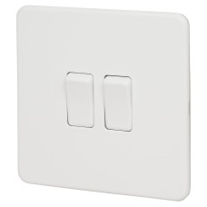 Knightsbridge 10AX 2 Gang 2 Way Screwless Flat Plate Light Switch - Matt White