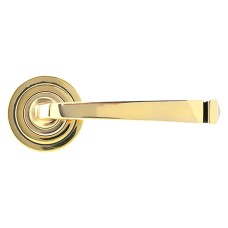 From The Anvil Aged Brass Door Handles on Round Art Deco Rose - Avon Range 