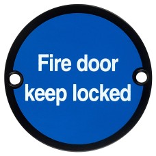 Exel Fire Door Keep Locked Door Sign - 75mm Diameter - Matt Black