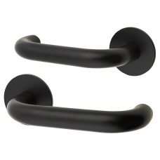 Jigtech Matt Black Door Handles on Round Slim Rose - Schema Kurvig Range 