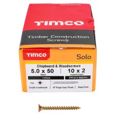 TIMCO Solo Chippy Pozi Countersunk Wood Screws - 5.0 x 50mm - Yellow Zinc - Pack of 200
