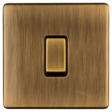 Eurolite Concealed 10A 1 Gang 2 Way Screwless Flat Plate Light Switch - Antique Brass/Black