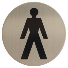 Exel Male Toilet Door Sign - Self Adhesive - 75mm Diameter - Satin Stainless Steel