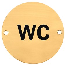 Hampstead WC Toilet Door Sign - 75mm Diameter - Polished Brass