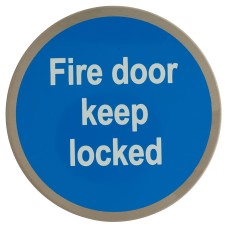Exel Fire Door Keep Locked Door Sign - Self Adhesive - 75mm Diameter - Satin Stainless Steel