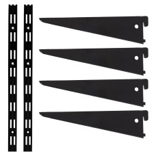 Exel Twin Slot Shelving Kit - 2 x 2000mm Shelf Wall Uprights & 4 x 270mm Shelf Brackets - Black