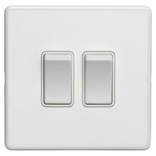 Eurolite Concealed 10A 2 Gang 2 Way Screwless Flat Plate Light Switch - Matt White
