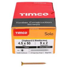 TIMCO Solo Chippy Pozi Countersunk Wood Screws - 4.5 x 50mm - Yellow Zinc - Pack of 200