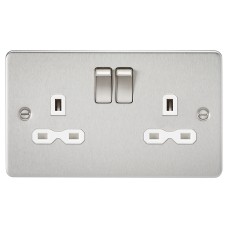Knightsbridge 13A 2 Gang DP Switched Socket with Twin Earths - Brushed Chrome with White Insert
