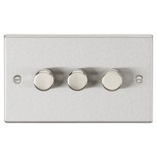 Knightsbridge 5-150W 3 Gang 2 Way Push On/Off Rotary Square Intelligent LED Dimmer - Brushed Chrome