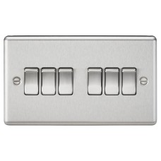 Knightsbridge 10AX 6 Gang 2 Way Round Edge Light Switch - Brushed Chrome