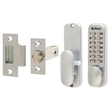 Briton 9160 Push Button Code Lock and Latch - Holdback Option - Satin Chrome