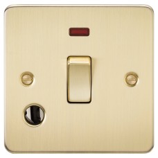 Knightsbridge 20A 1 Gang Flat Plate DP Appliance Switch with Neon & Flex Outlet - Brushed Brass