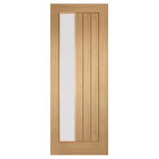 LPD Mexicano 1 Light Offset Frosted Glazed Pre-Finished Solid Internal Door - 1981 x 686mm - Oak