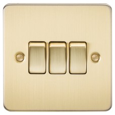 Knightsbridge 10AX 3 Gang 2 Way Flat Plate Light Switch - Brushed Brass