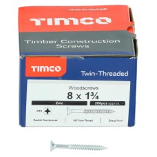 TIMCO Twin Threaded Pozi Countersunk Wood Screws - 8 x 1 3/4