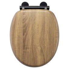 Croydex Ontario Flexi-Fix Soft Close Wooden Toilet Seat with Black Hinges - Teak