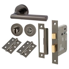 Exel Sophia Bathroom Lock Door Handle on Rose Kit - Black Nickel