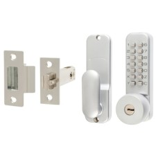 Exel Push Button Code Lock and Tubular Latch with Key Override - Holdback Option - Stainless Steel