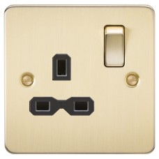 Knightsbridge 13A 1 Gang Flat Plate Switched Socket - Brushed Brass with Black Insert